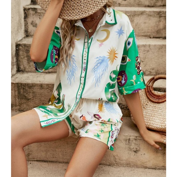 Armiea Tops - Printed Shirt & Shorts Set Armiea White Lotus Tombolo  Cruise Leisure hbo Pool